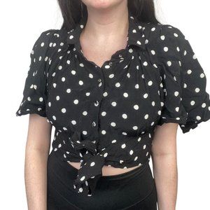 Anthropologie Black Polka Dot Short Sleeve Blouse